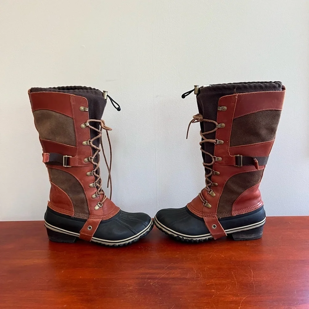 Sorel Conquest Carly II Tall Lace-Up Boot, Cognac/Tan/Black, 10